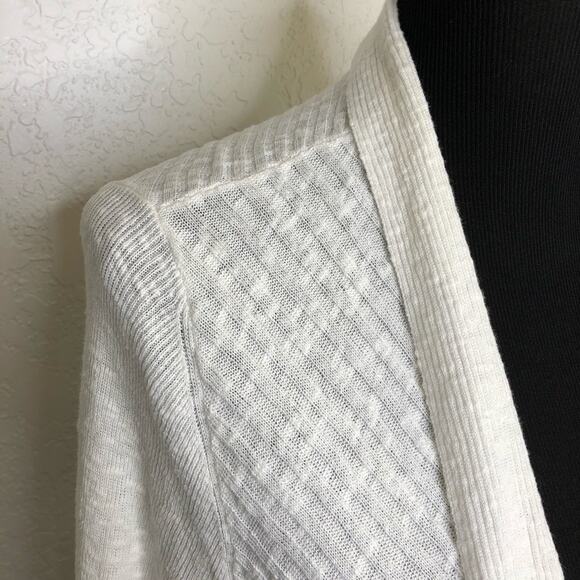 Eileen Fisher white ribbed linen blend knit open drape front cardigan size Large - Picture 6 of 16